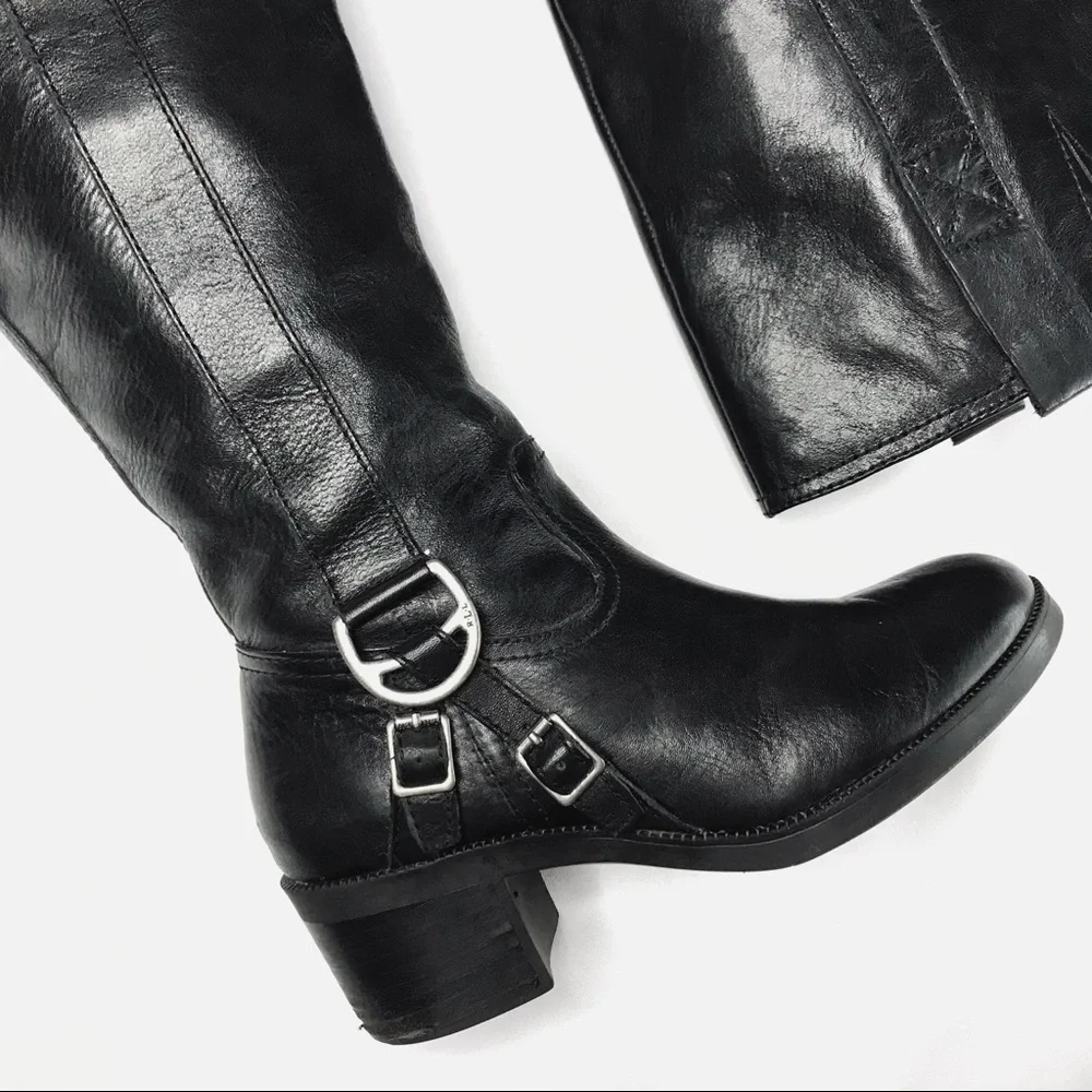 Lauren Ralph Lauren Calvina Tall Black Genuine Leather Boots Size 5.5 - Picture 8 of 10